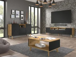 Móvel TV 3 portas Nexa madeira e preto 195cm