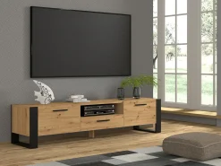 Móvel TV 3 portas Nouka madeira e preto 200cm