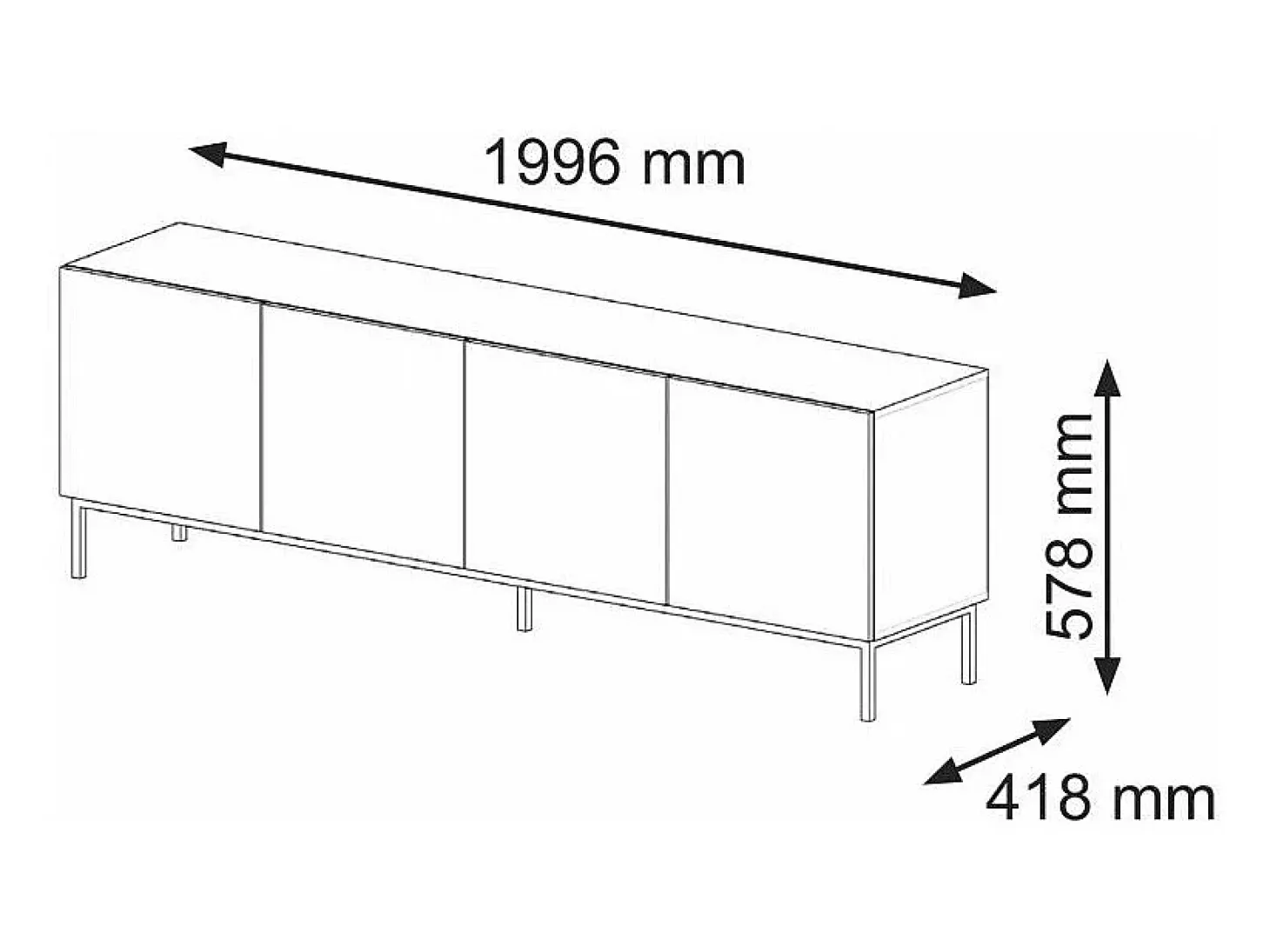Móvel TV 4 portas Philaé madeira e preto 200cm