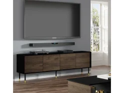 Móvel TV 4 portas Rani madeira e preto 180cm