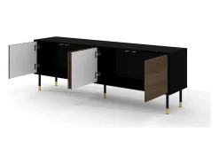 Móvel TV 4 portas Rani madeira e preto 180cm
