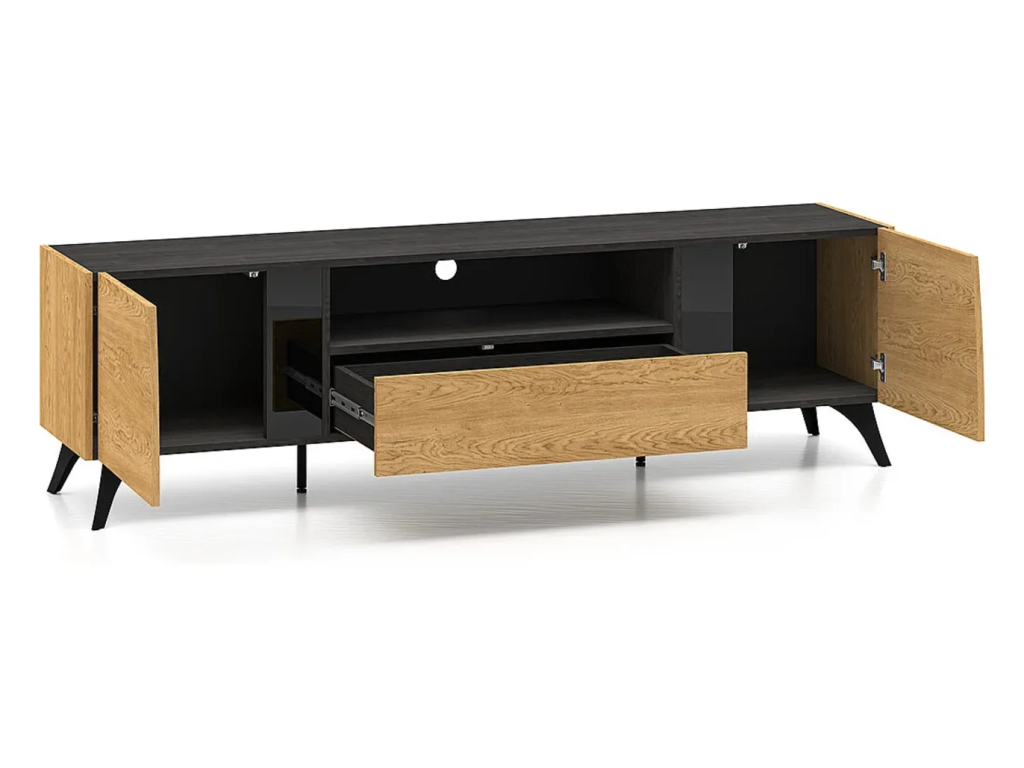 Móvel TV 2 portas Soah madeira e preto 180cm