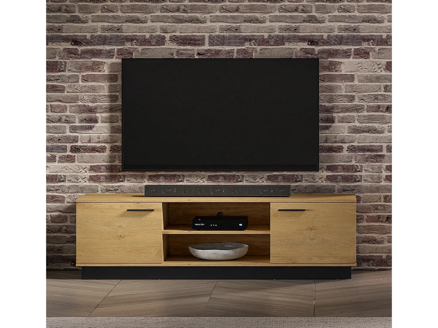 Móvel TV 2 portas Ysia madeira e preto 170cm