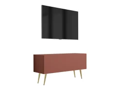 Móvel TV : Vermelho Tijolo, 100 x 52 x 32 cm, patas douradas