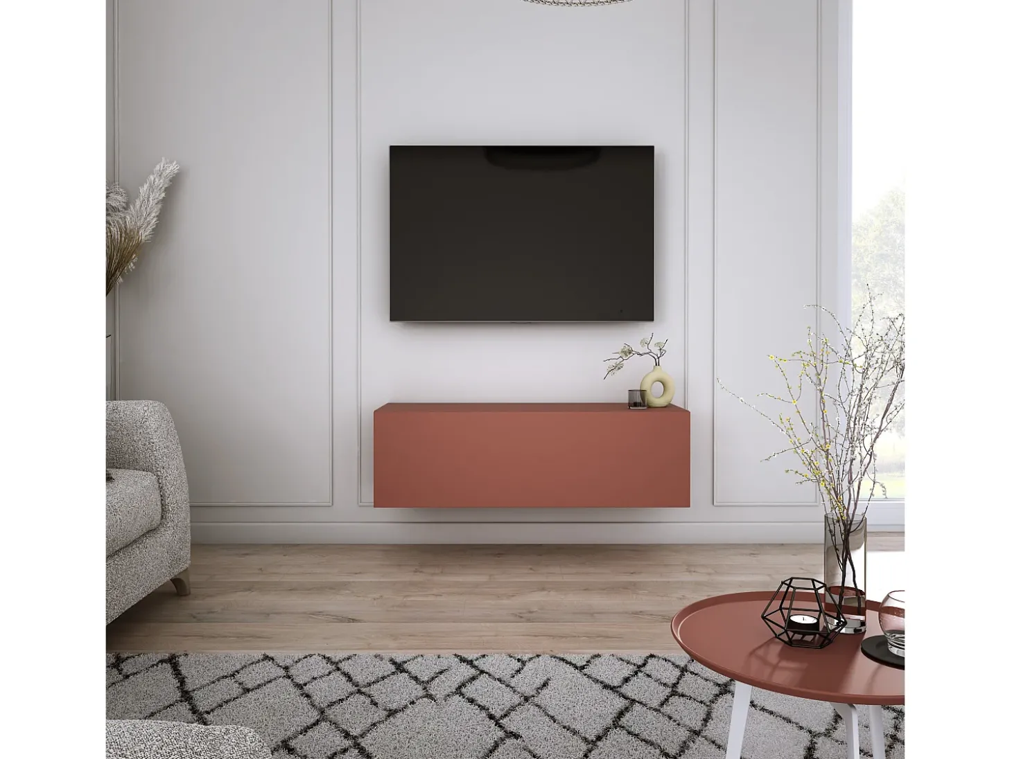 Móvel TV : Vermelho Tijolo, 100 x 34 x 32 cm