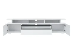 Móvel TV branco com 2 portas, LED e 1 gaveta, arrumação multicamada 180x38x45cm