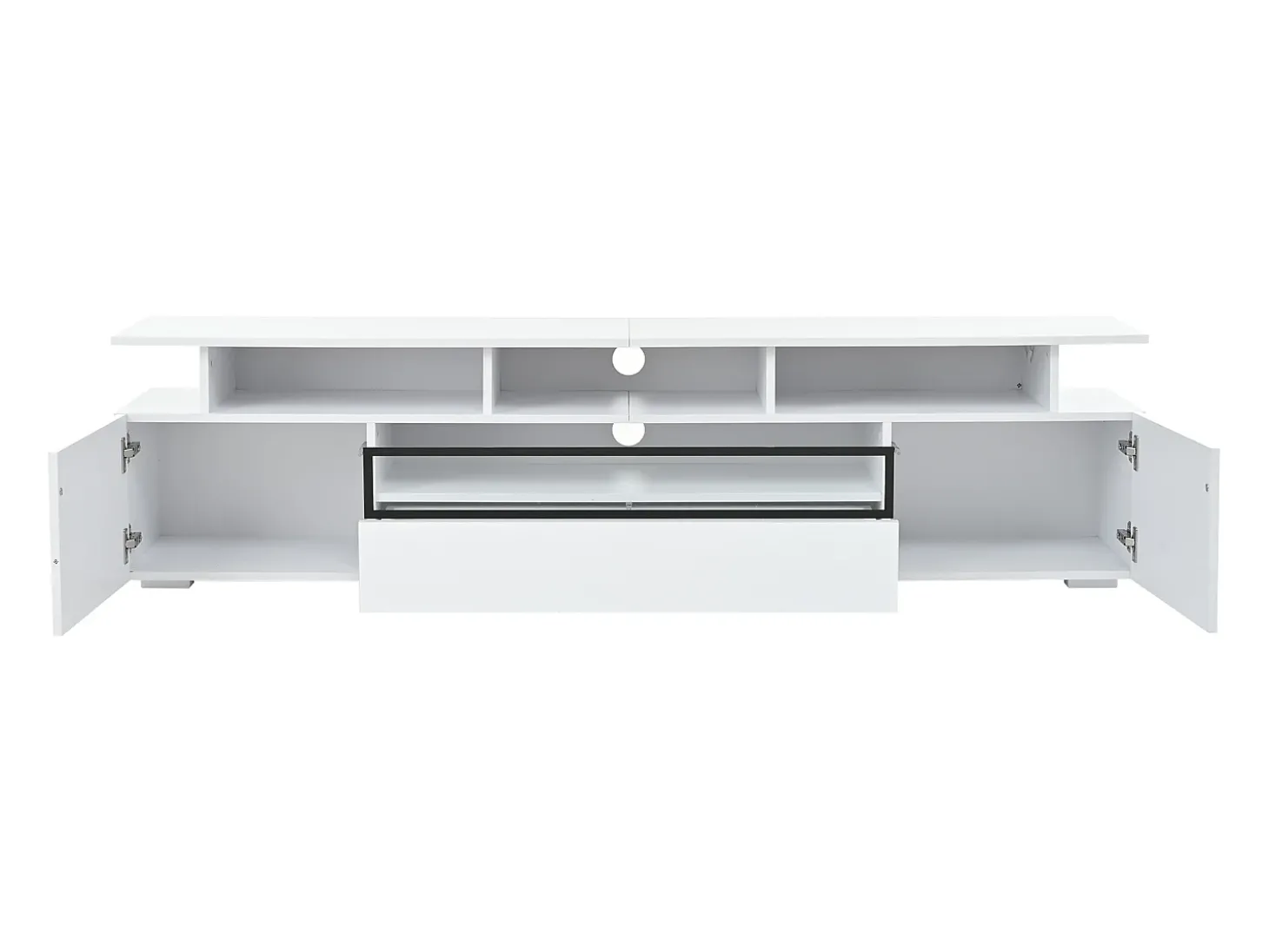 Móvel TV branco com 2 portas, LED e 1 gaveta, arrumação multicamada 180x38x45cm