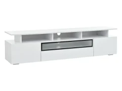 Móvel TV branco com 2 portas, LED e 1 gaveta, arrumação multicamada 180x38x45cm