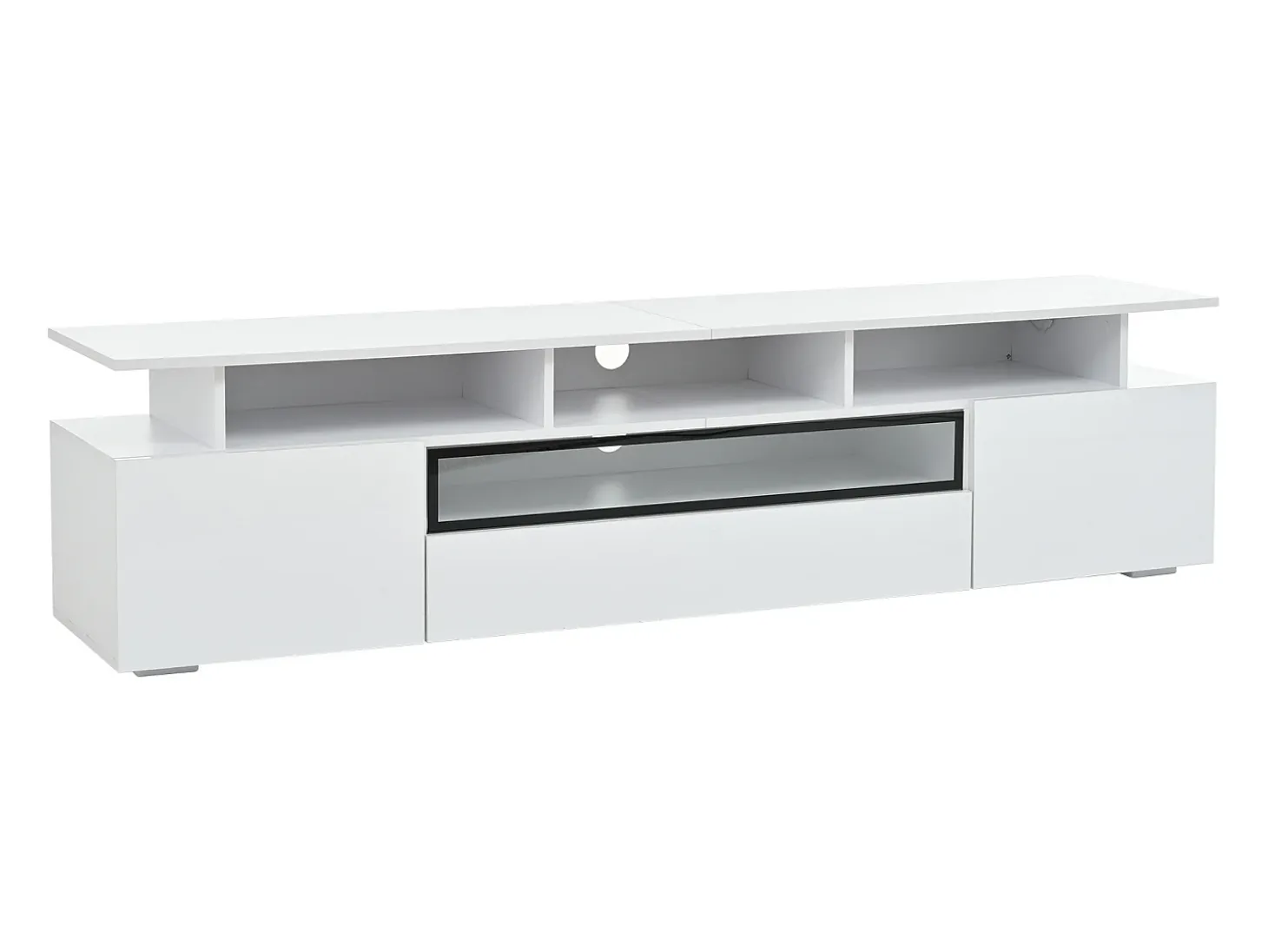 Móvel TV branco com 2 portas, LED e 1 gaveta, arrumação multicamada 180x38x45cm