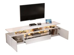 Móvel TV branco com 2 portas, LED e 1 gaveta, arrumação multicamada 180x38x45cm