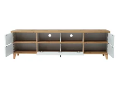 Móvel TV branco e madeira com 5 portas, 175x37x51 cm, MDF