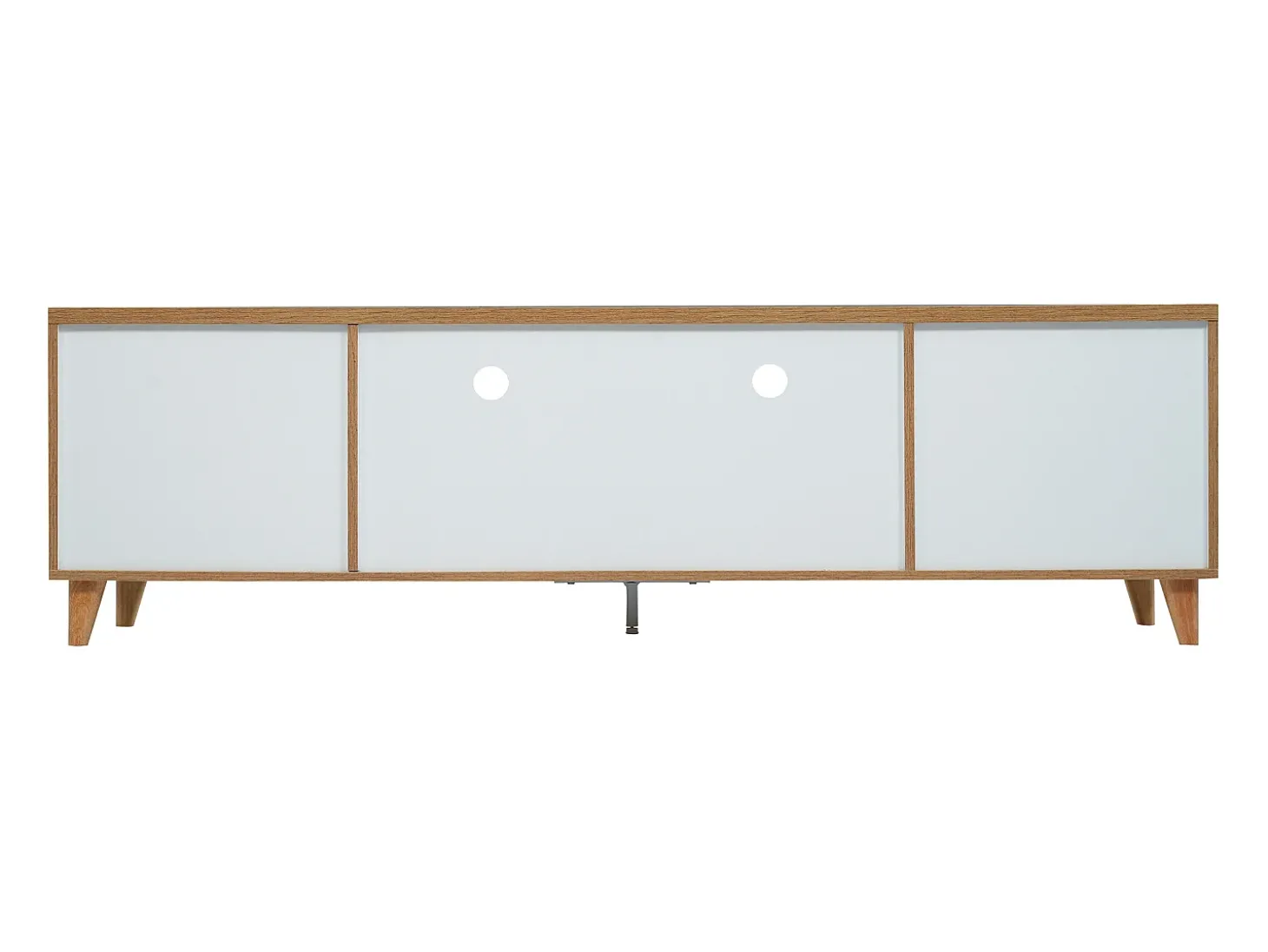 Móvel TV branco e madeira com 5 portas, 175x37x51 cm, MDF