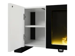 Móvel TV branco e preto com 2 portas, efeito chama, 165x55x32 cm