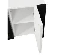 Móvel TV branco e preto com 2 portas, efeito chama, 165x55x32 cm