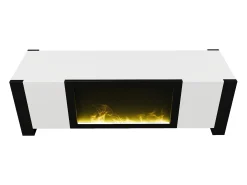 Móvel TV branco e preto com 2 portas, efeito chama, 165x55x32 cm