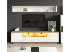 Móvel TV brilhante - 180 x 40 x 46 cm - com 2 gavetas + 2 portas Móvel TV + LEDs - aglomerado - branco