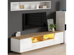 Móvel TV brilhante - 180 x 40 x 46 cm - com 2 gavetas + 2 portas Móvel TV + LEDs - aglomerado - branco