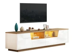 Móvel TV brilhante - 180 x 40 x 46 cm - com 2 gavetas + 2 portas Móvel TV + LEDs - aglomerado - branco