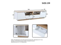 Móvel TV brilhante - 180 x 40 x 46 cm - com 2 gavetas + 2 portas Móvel TV + LEDs - aglomerado - branco