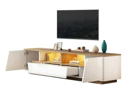 Móvel TV brilhante - 180 x 40 x 46 cm - com 2 gavetas + 2 portas Móvel TV + LEDs - aglomerado - branco