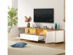 Móvel TV brilhante - 180 x 40 x 46 cm - com 2 gavetas + 2 portas Móvel TV + LEDs - aglomerado - branco