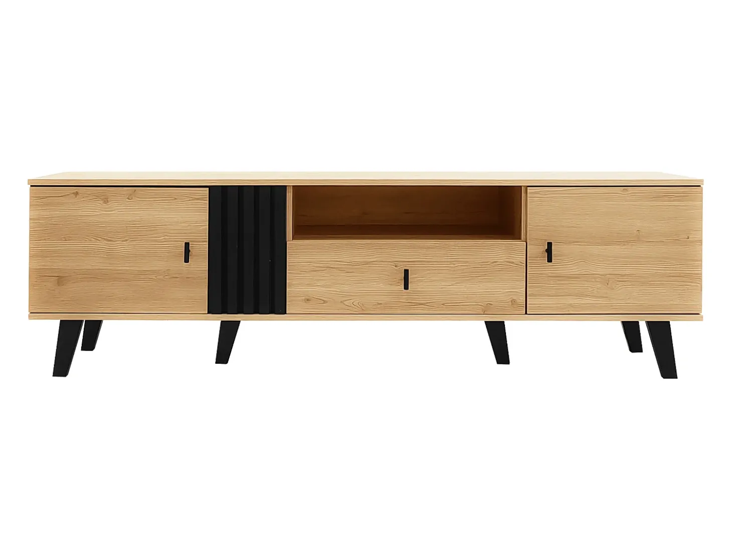 Móvel TV claro natural e preto com 2 portas e 1 gaveta, 170x40x50,5cm
