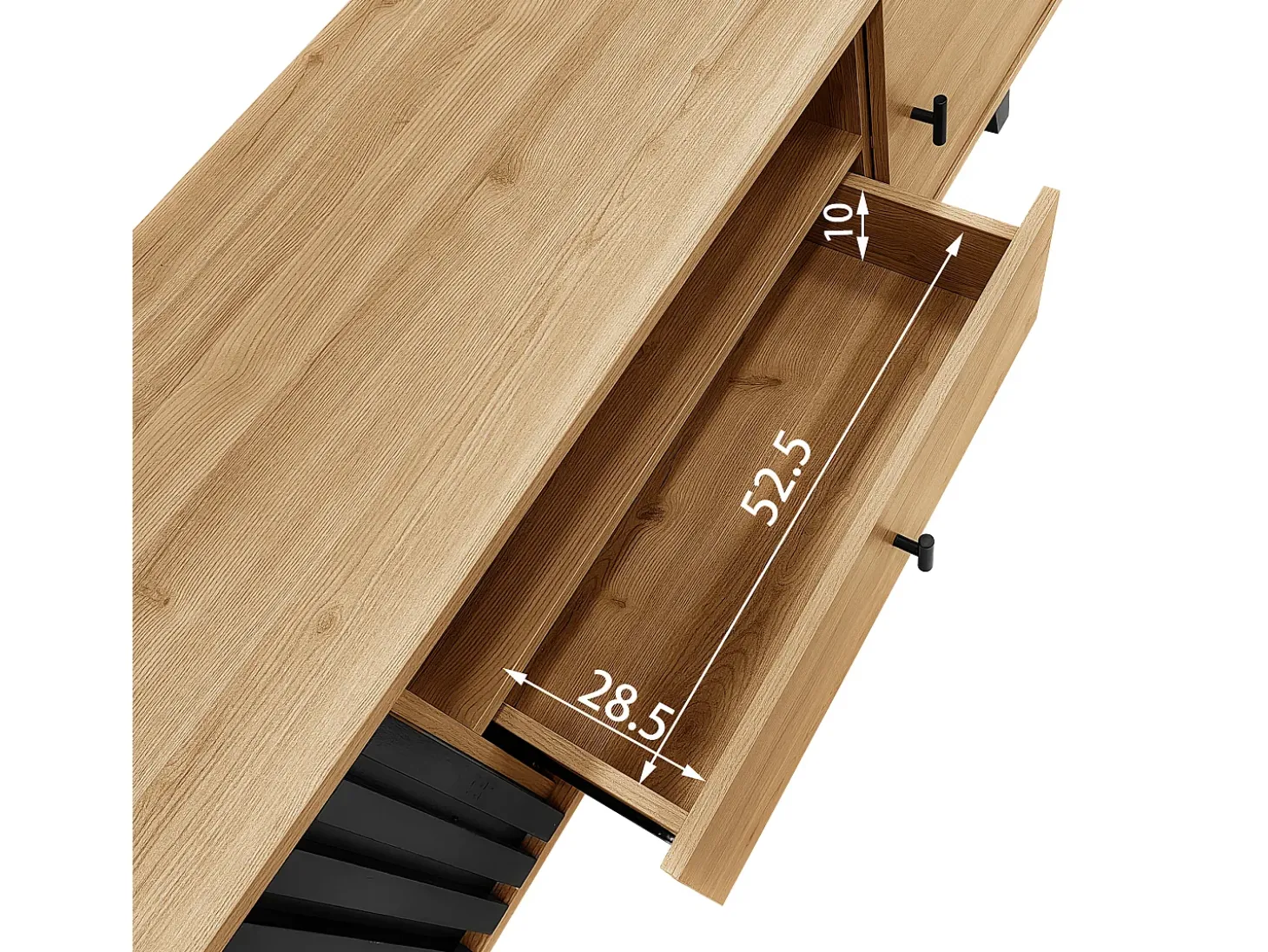 Móvel TV claro natural e preto com 2 portas e 1 gaveta, 170x40x50,5cm