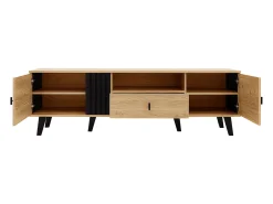 Móvel TV claro natural e preto com 2 portas e 1 gaveta, 170x40x50,5cm