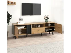 Móvel TV claro natural e preto com 2 portas e 1 gaveta, 170x40x50,5cm