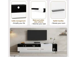 Móvel TV 170cm - 1 gaveta grande e 3 compartimentos - Branco e Preto