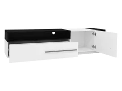 Móvel TV 170cm - 1 gaveta grande e 3 compartimentos - Branco e Preto