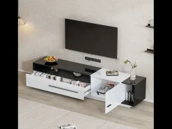 Móvel TV 170cm - 1 gaveta grande e 3 compartimentos - Branco e Preto