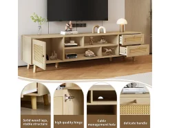 Móvel TV 160cm - 1 porta、2 gavetas e 4 compartimentos - Natural