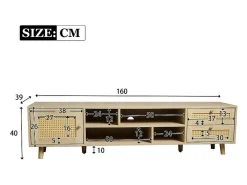 Móvel TV 160cm - 1 porta、2 gavetas e 4 compartimentos - Natural