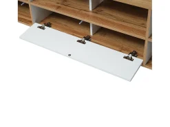 Móvel TV 175cm - 5 portas + 2 compartimentos - estilo contemporâneo - Natural & Branco