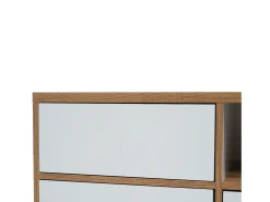 Móvel TV 175cm - 5 portas + 2 compartimentos - estilo contemporâneo - Natural & Branco