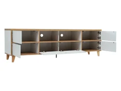 Móvel TV 175cm - 5 portas + 2 compartimentos - estilo contemporâneo - Natural & Branco