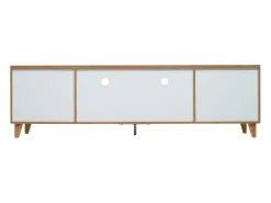 Móvel TV 175cm - 5 portas + 2 compartimentos - estilo contemporâneo - Natural & Branco