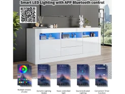 Móvel TV 160cm adequado para TV 70" - com LED - 2 portas 2 gavetas 3 compartimentos abertos - Branco