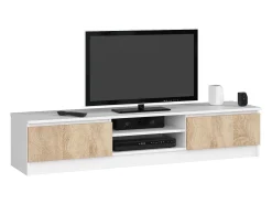 Móvel TV 160cm Branco/Carvalho Sonoma, 2 Portas, Estilo Moderno, Montagem DIY
