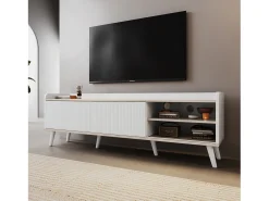 Móvel TV 160cm com 2 gavetas e 2 portas de correr - Branco & Natural