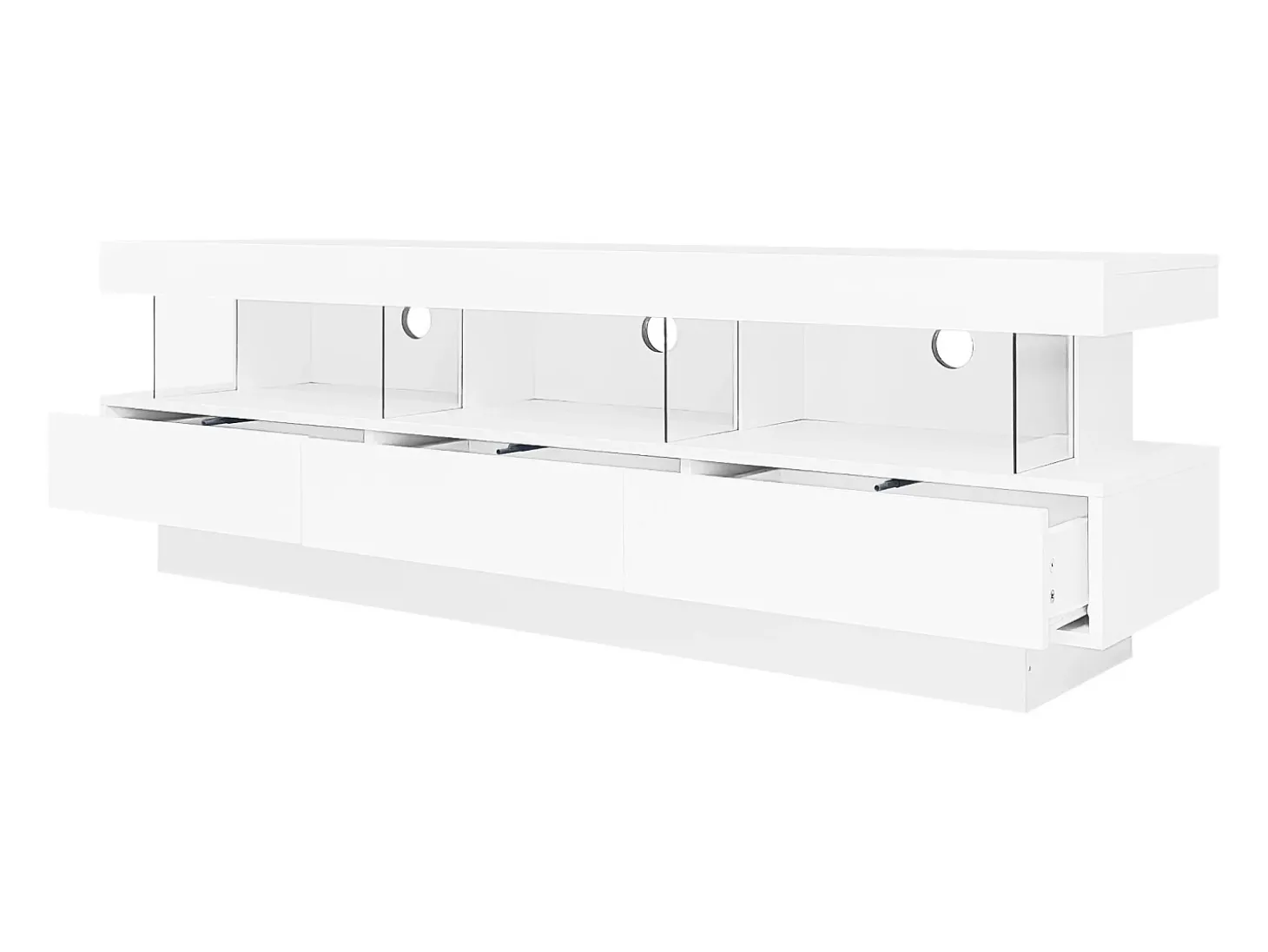 Móvel TV 160cm com LED - 3 compartimentos em vidro - Controlado por APP - adequado para TV 70" - Branco