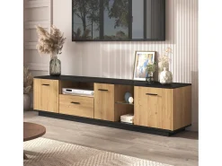 Móvel TV 180cm com LED - 1 gaveta + 3 portas + 2 compartimentos - Natural
