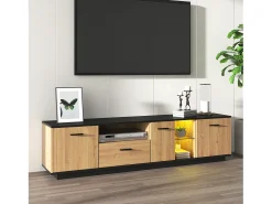 Móvel TV 180cm com LED - 1 gaveta + 3 portas + 2 compartimentos - Natural