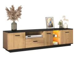 Móvel TV 180cm com LED - 1 gaveta + 3 portas + 2 compartimentos - Natural