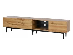 Móvel TV 175cm com LED - 3 portas + 2 prateleiras - estilo industrial - Natural
