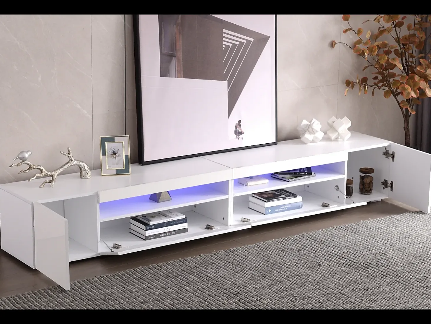 Móvel TV 240cm com LED variável - estilo contemporâneo - Branco