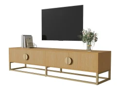 Móvel TV com 4 gavetas - 180 x 40 x 40 cm - Puxadores semicirculares - MDF e aglomerado - Natural