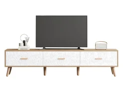 Móvel TV com 3 gavetas - 150 x 35 x 39 cm - Aglomerado - para sala de estar - Branco e madeira