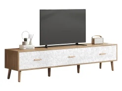 Móvel TV com 3 gavetas - 150 x 35 x 39 cm - Aglomerado - para sala de estar - Branco e madeira